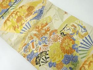 アンティーク　扇に宝尽くし・花鳥模様織出し丸帯（材料）